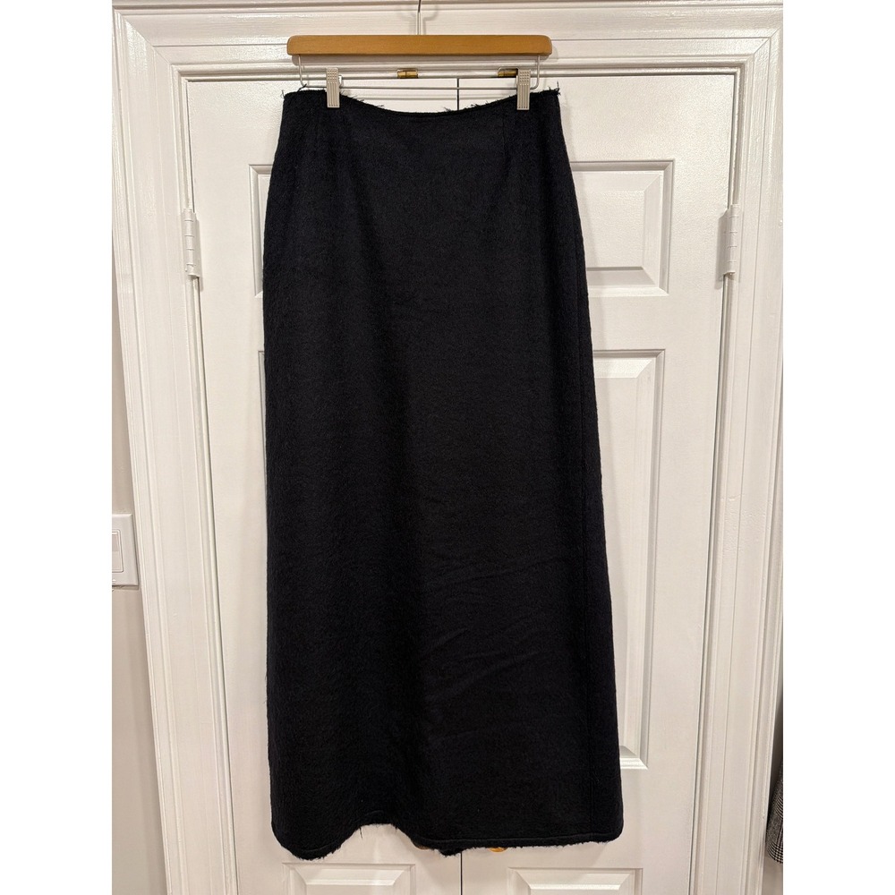 BCBG Max Azria Black Mohair Wool Blend Maxi Skirt Size 8 Vintage A-Line Fuzzy
